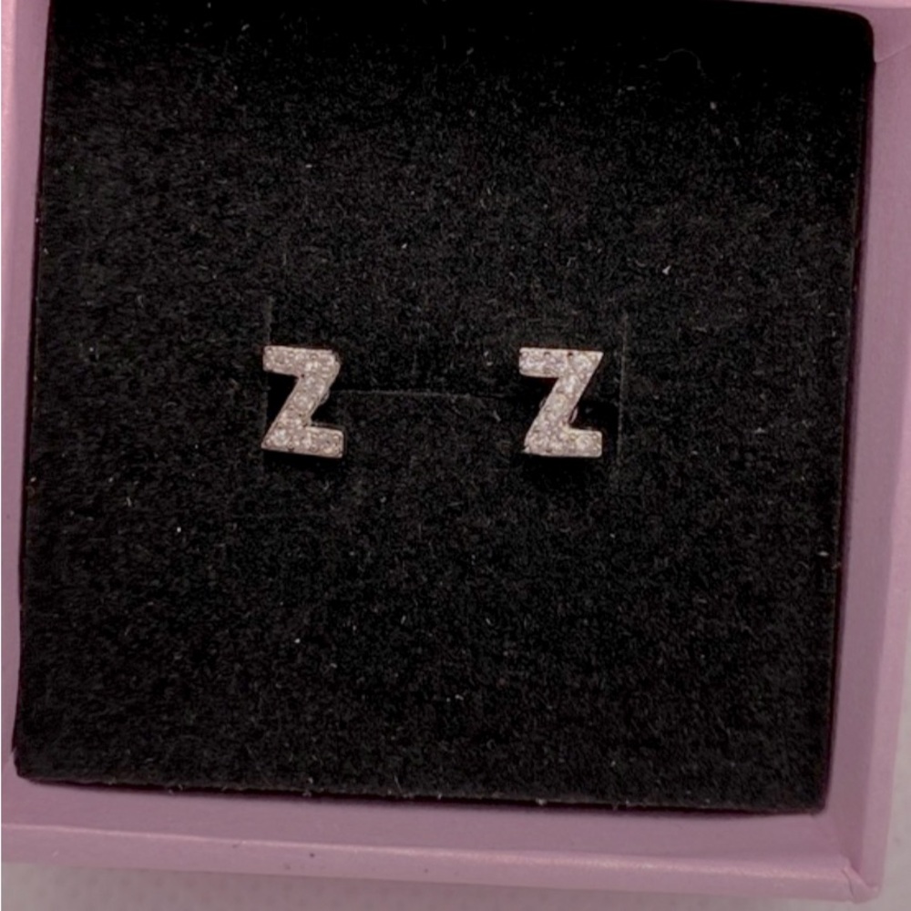 Initial Tiny Silver Stud Earring Letter “Z, A”